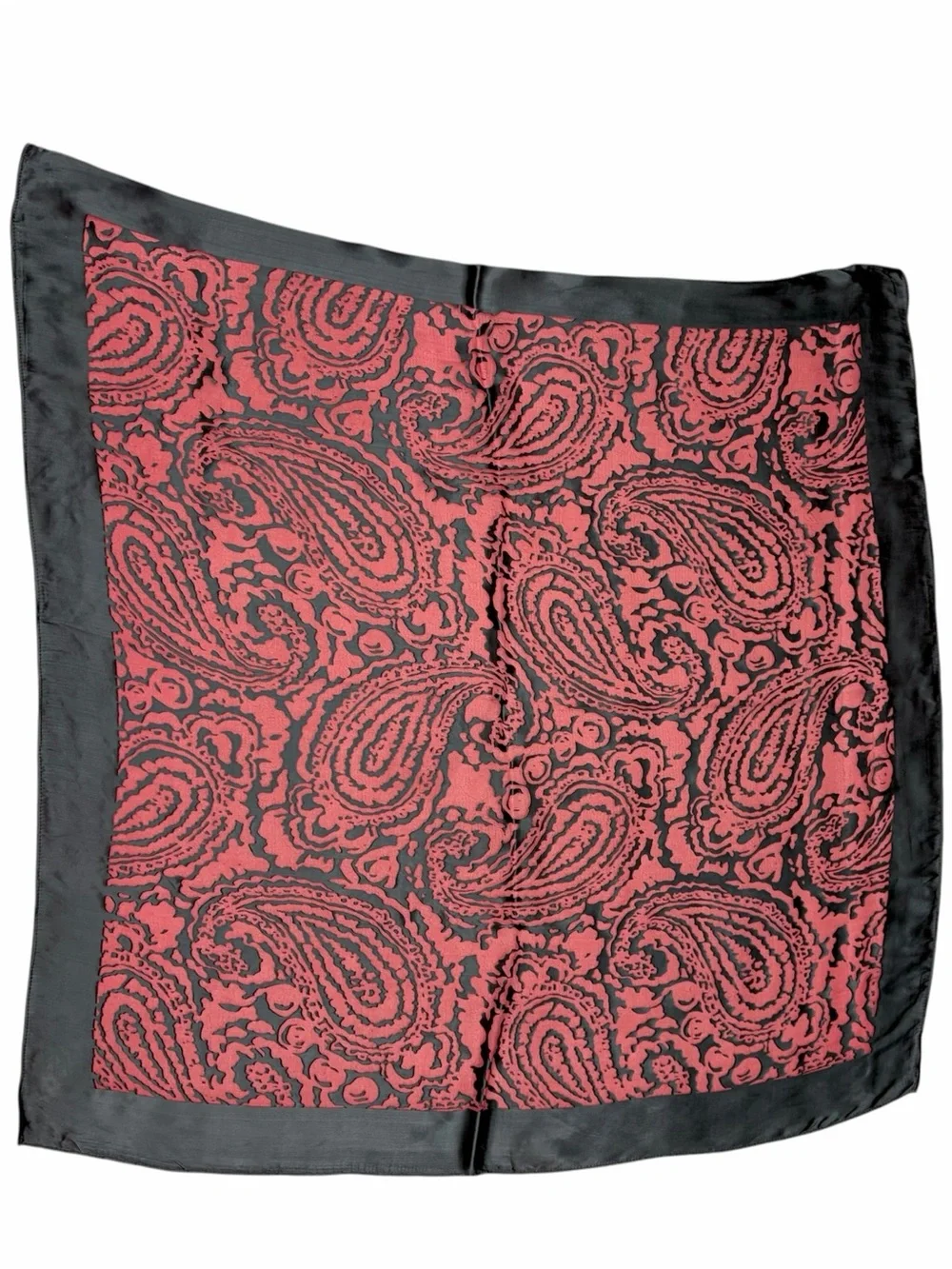 Cynthia Rowley Silk Rayon Burnout Velvet Scarf Red Black Paisley Goth Witchy